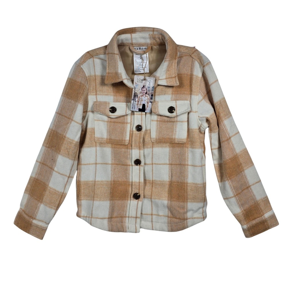 Lily & Dan Kids Tan Plaid Shacket Wool Blend Button Front Jacket Size S 6-7Y